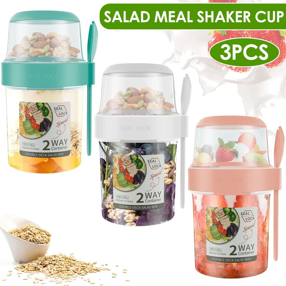 Set da 3/2 Pezzi: Contenitore Portatile a Doppio Strato per Cereali e Yogurt, Sigillato per Alimenti, Ideale per Viaggi e Conservazione, Accessorio da Cucina