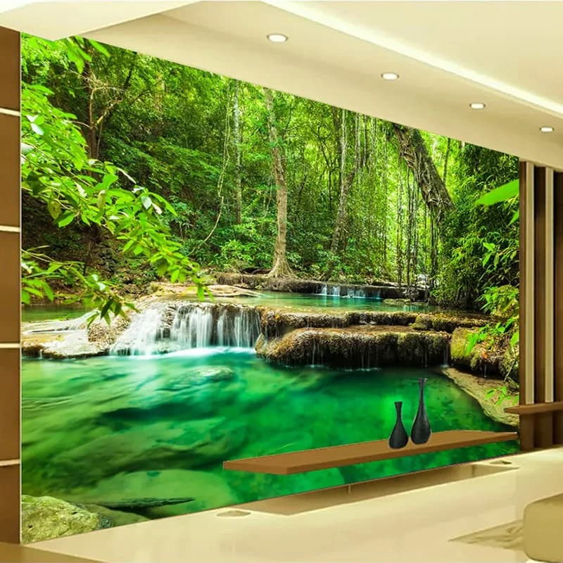 Carta da parati fotografica 3D personalizzata Paesaggio della foresta verde Grande pittura murale Soggiorno Camera da letto Sfondo murale Papel De Parede 3D