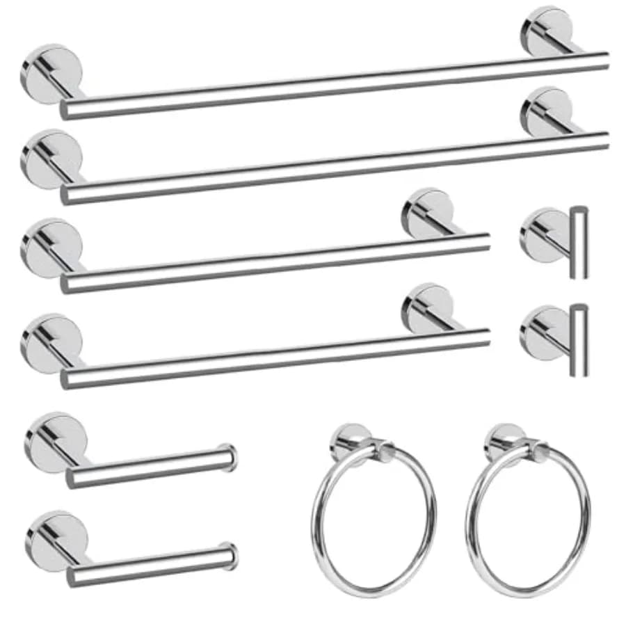 Set di accessori per il bagno da 0 pezzi, confezione da 2, set di accessori per il bagno da 5 pezzi, include porta carta igienica da 24 pollici, porta asciugamani da 16 pollici, portasciugamani ad anello.