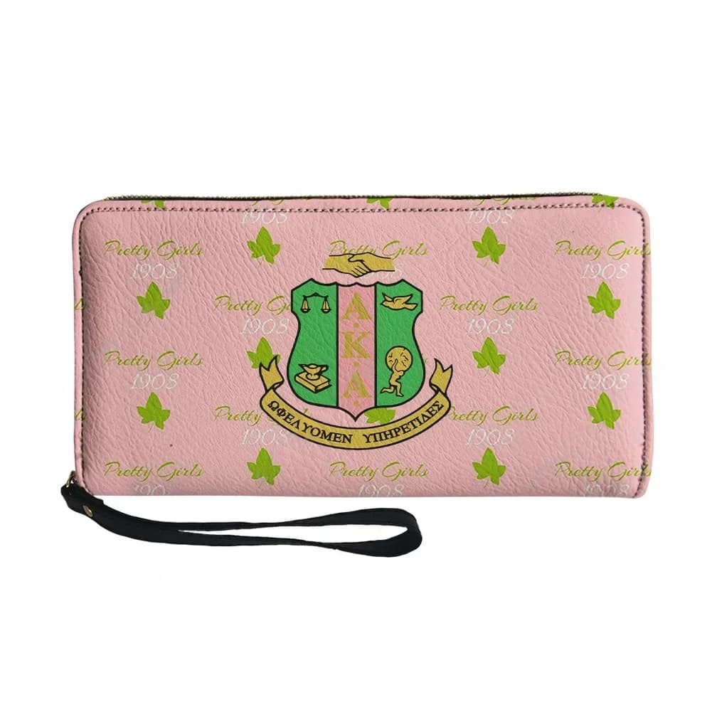 Alpha Sorority AKA 1908 Personalized Wallet Kappa Alpha Long wallet with zipper for men and women Portable wallet with double print Gift bag