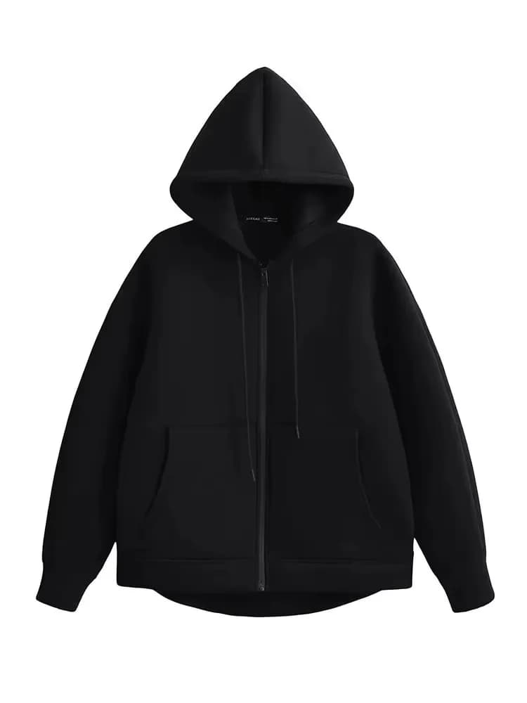 HH Autumn Winter Women's Zipper Hoodie Coat High Street Double Pockets Oversize Jakcet Loose Sweatshirts Outerwear Top