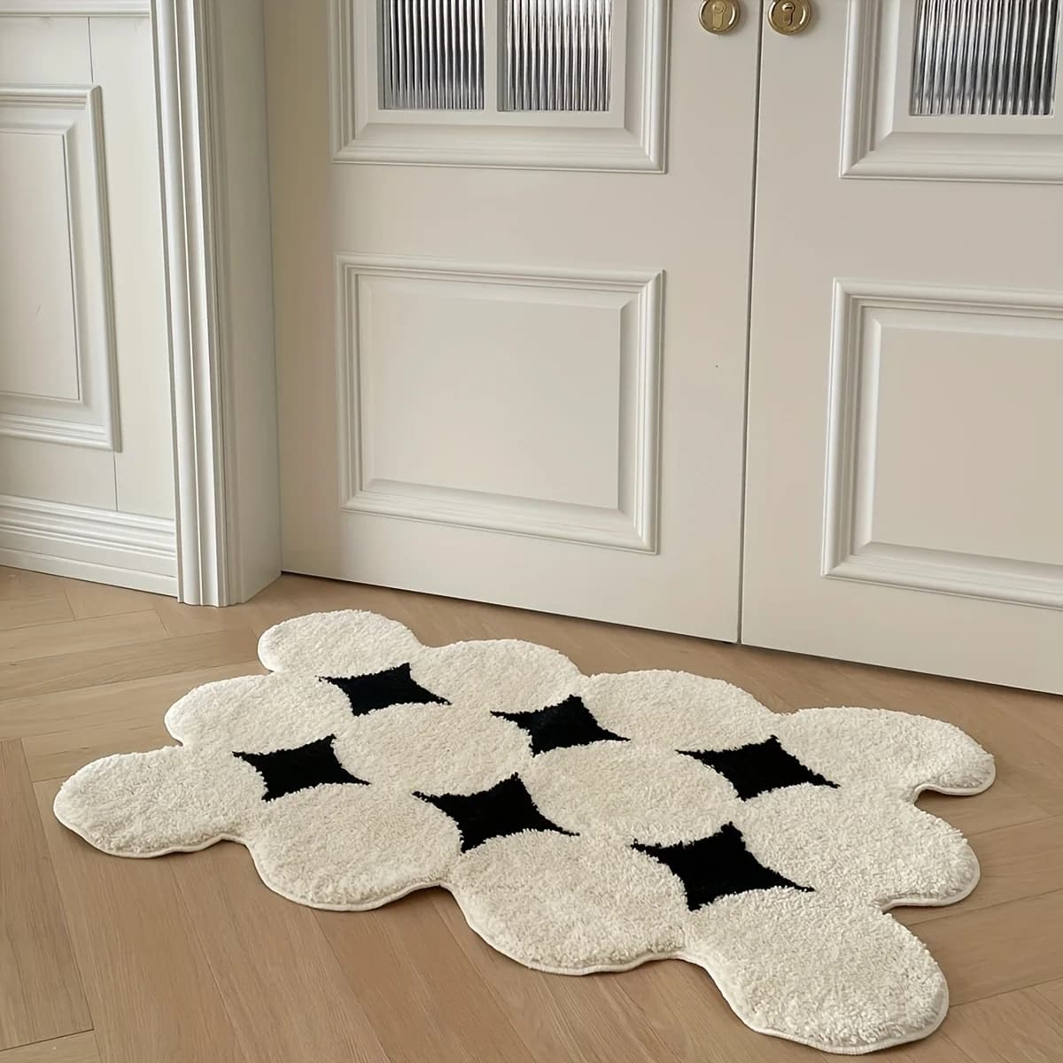 VIKAMA tappetino da bagno con stella quadrata in bianco e nero, tappeto assorbente morbido e confortevole, camera da letto, soggiorno, decorazione della casa