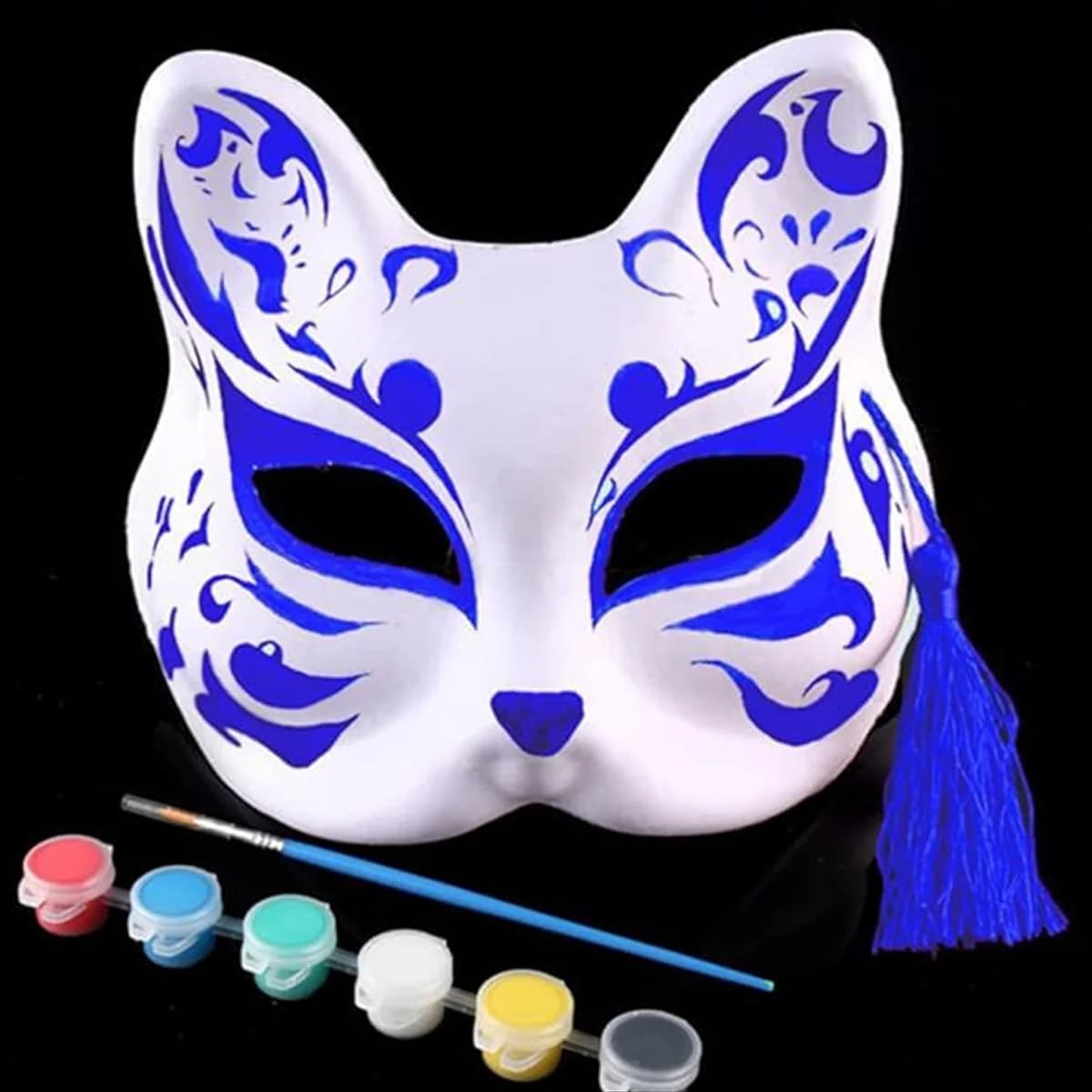 AT16 15pcs DIY White Paper Cat Masks with Acrylic Paints - Hand-Painted Personalized Masks for Dance Parties,Celebrations