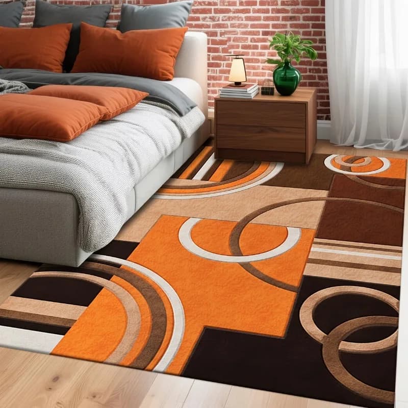 Everyday Sofa Dining Table Bedroom Large Area Rug Retro Orange Brown Geometric Circle Pattern Floor Mat Home Decor Door Mat