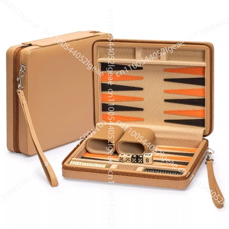 Custodia in pelle Scacchi Acrilico Backgammon Mini Travel Edition