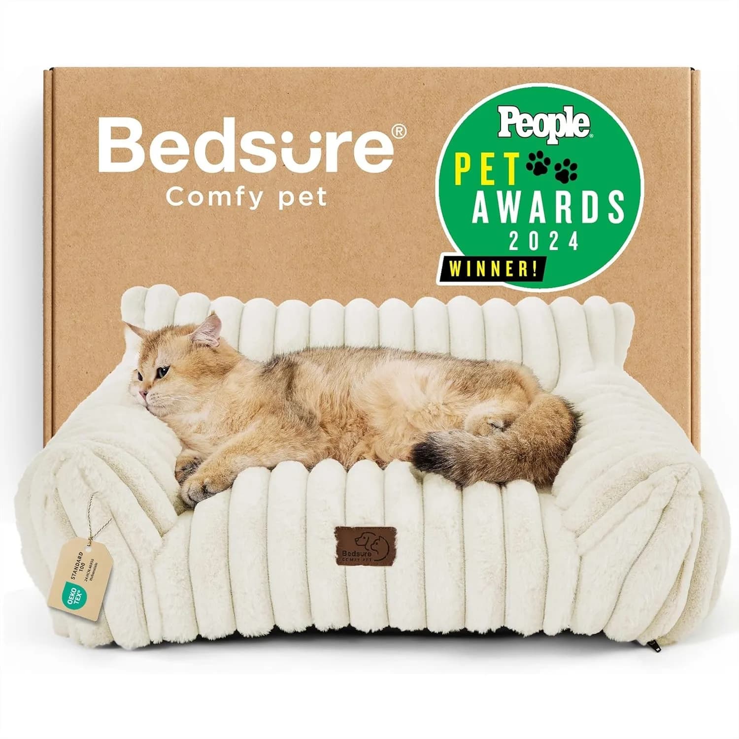 Divano per gatti da interno con rivestimento rimovibile e lavabile, divano per animali domestici con supporto, 24 pollici, colore crema