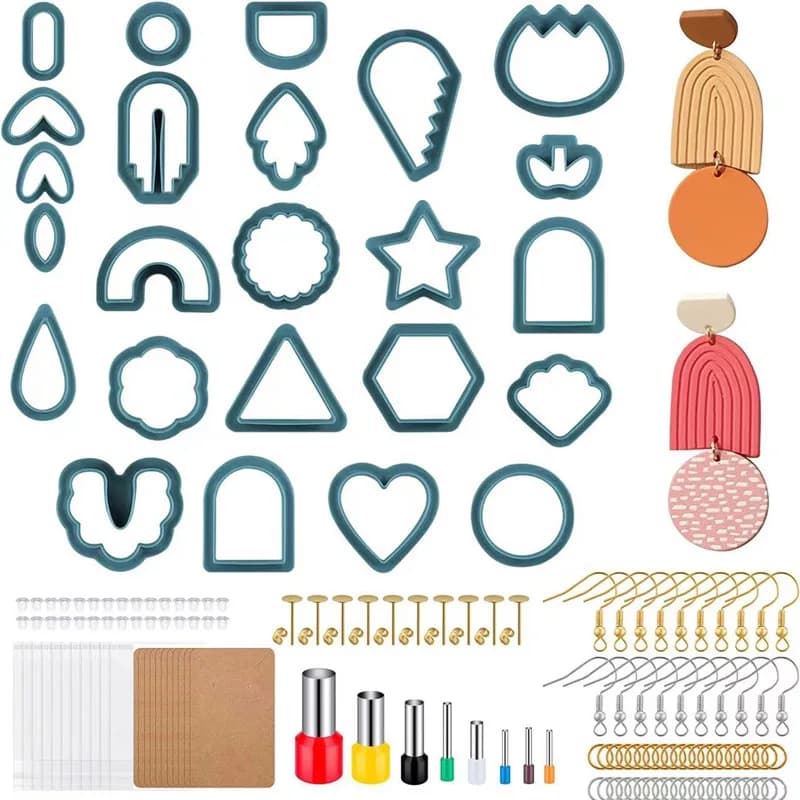Set da 142 pezzi di formine per argilla polimerica, stampi per orecchini in plastica, pietra, plastica, ceramica morbida, strumenti per argilla fatti a mano fai da te