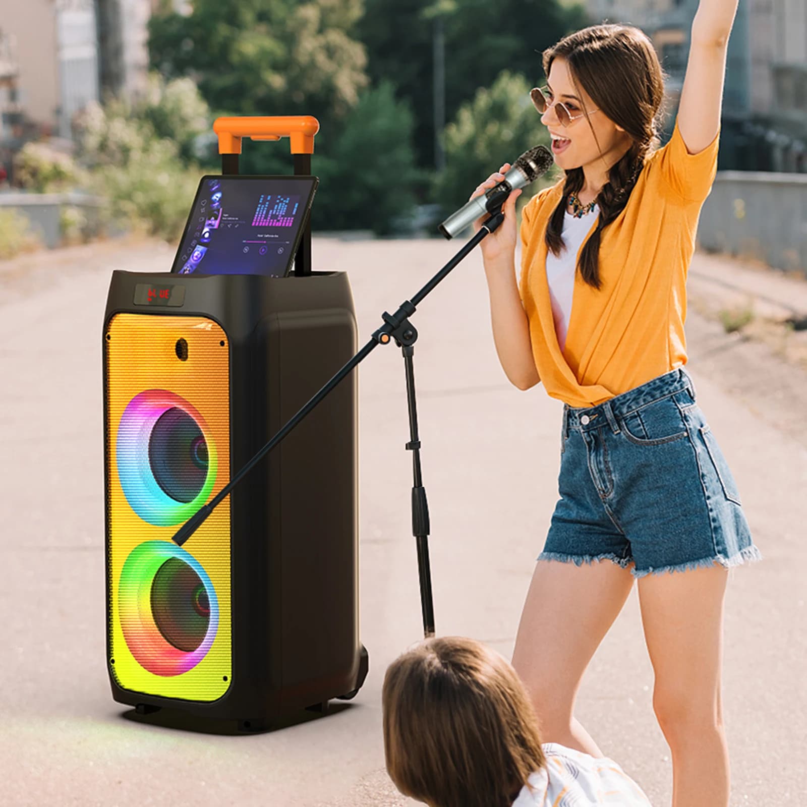 Macchina per karaoke, altoparlante Bluetooth portatile con 2 microfoni karaoke wireless, macchina per karaoke per adulti e bambini per feste in casa