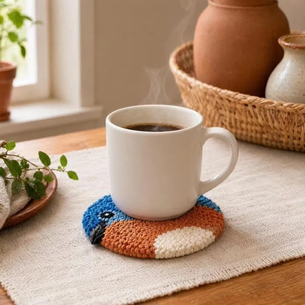 Cute Bird Design Bird Coasters Punch Needle Kit Soft Stress Relief Embroidery Coaster Kit Handmade Bird Coaster Kit Home Decor