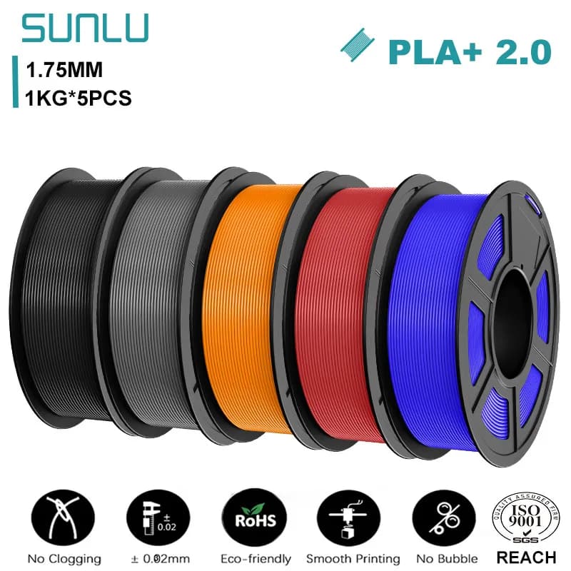 SUNLU 5KG PLA + 2.0 3D Printer Filament PLA stronger and stronger 1000G/Round 3D Filament from 1.75 mm Suitable for 3D FDM printing