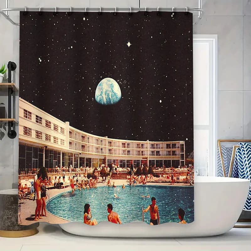 Tenda da doccia per feste in piscina Spiaggia tropicale Vacanza Hotel Resort Sfondo Decorazioni per la casa impermeabili Bagno Arte Stile moderno