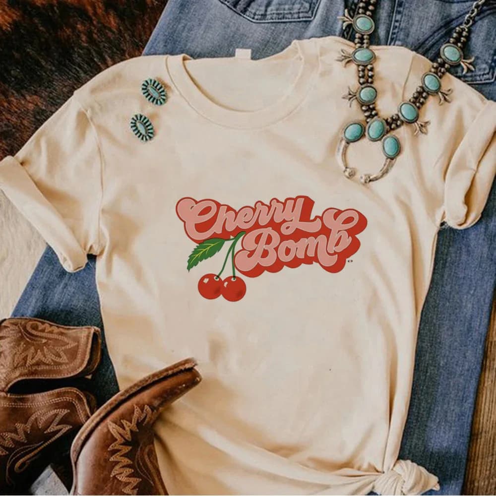 Camicia Cherry teenager Confortevole Retro Classic estetica Pastello anime maglietta da donna Cultura pop Grafica anni 2000 Psichedelico alla moda