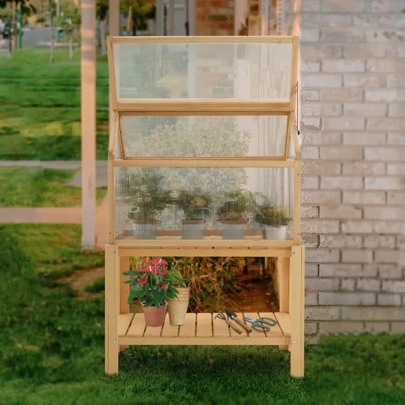 Wooden flower house Wooden flower pot for planting Sun room Small greenhouse for domestic use in solid wood