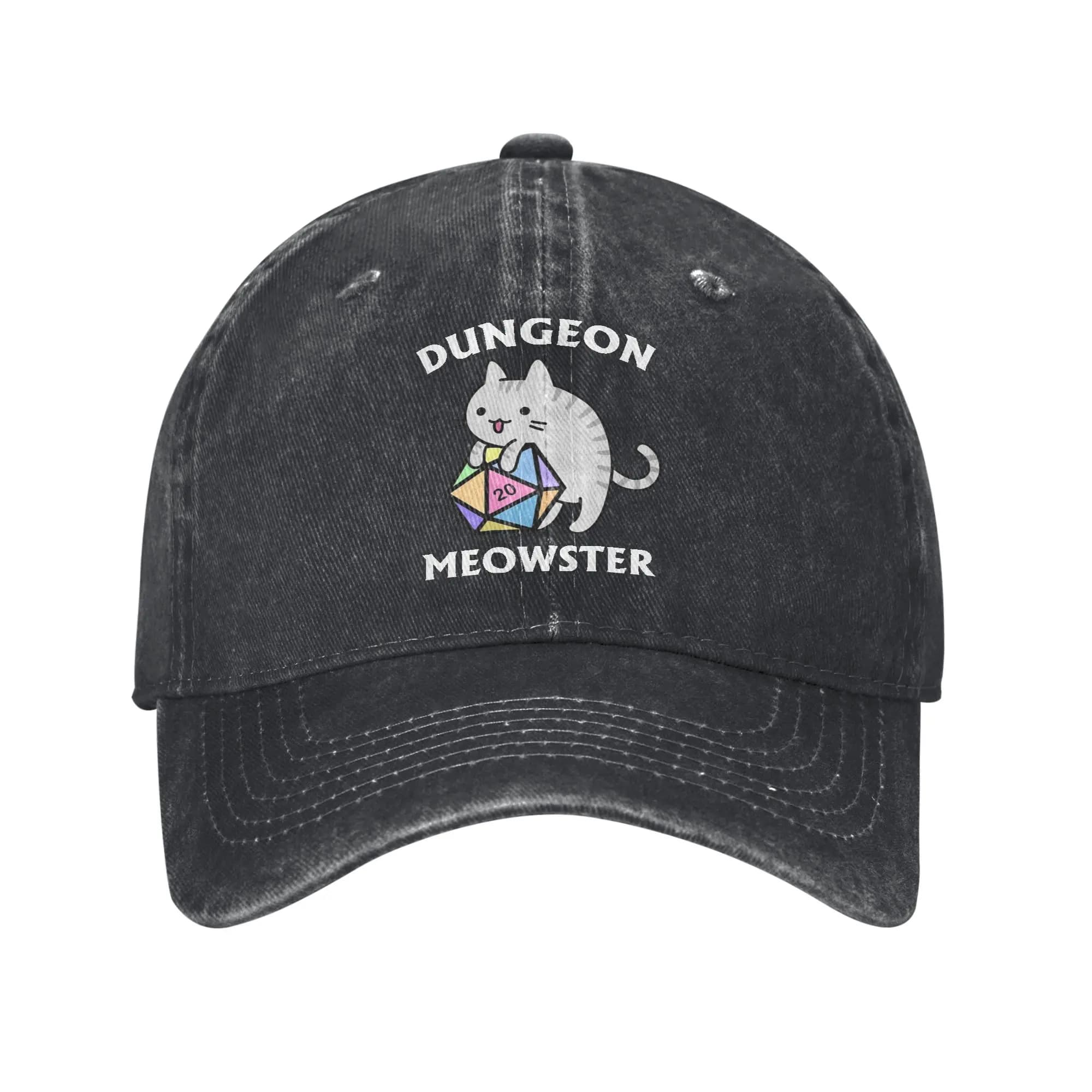 Classic Dungeon and Dragon Meowster Rainbow D20 Baseball Caps Distressed Washed Sun Cap Outdoor Workouts Gift Caps Hat