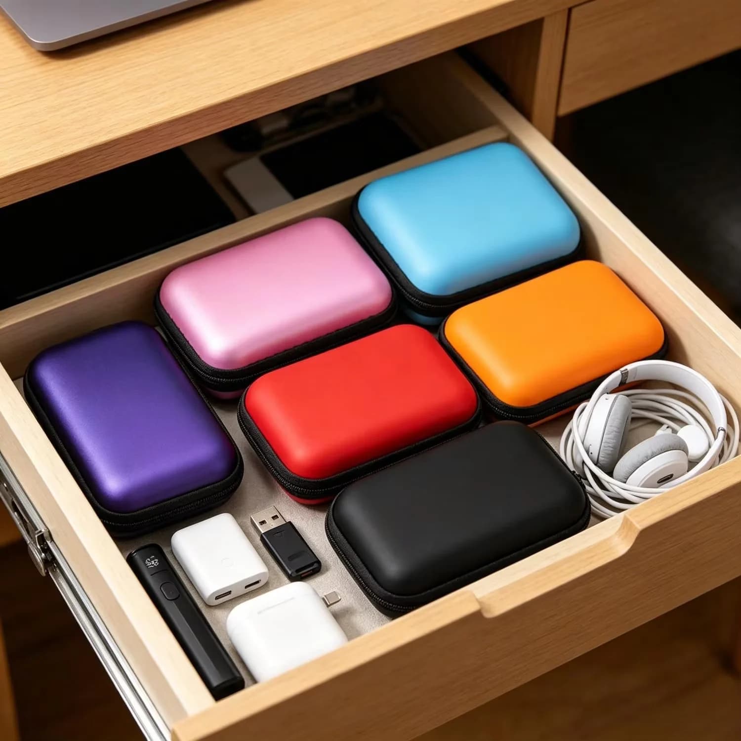 Custodia per disco rigido in EVA, borsa portatile antiurto per HDD/SSD esterno da 2,5”, cavo dati USB, organizer per auricolari Bluetooth con cerniera