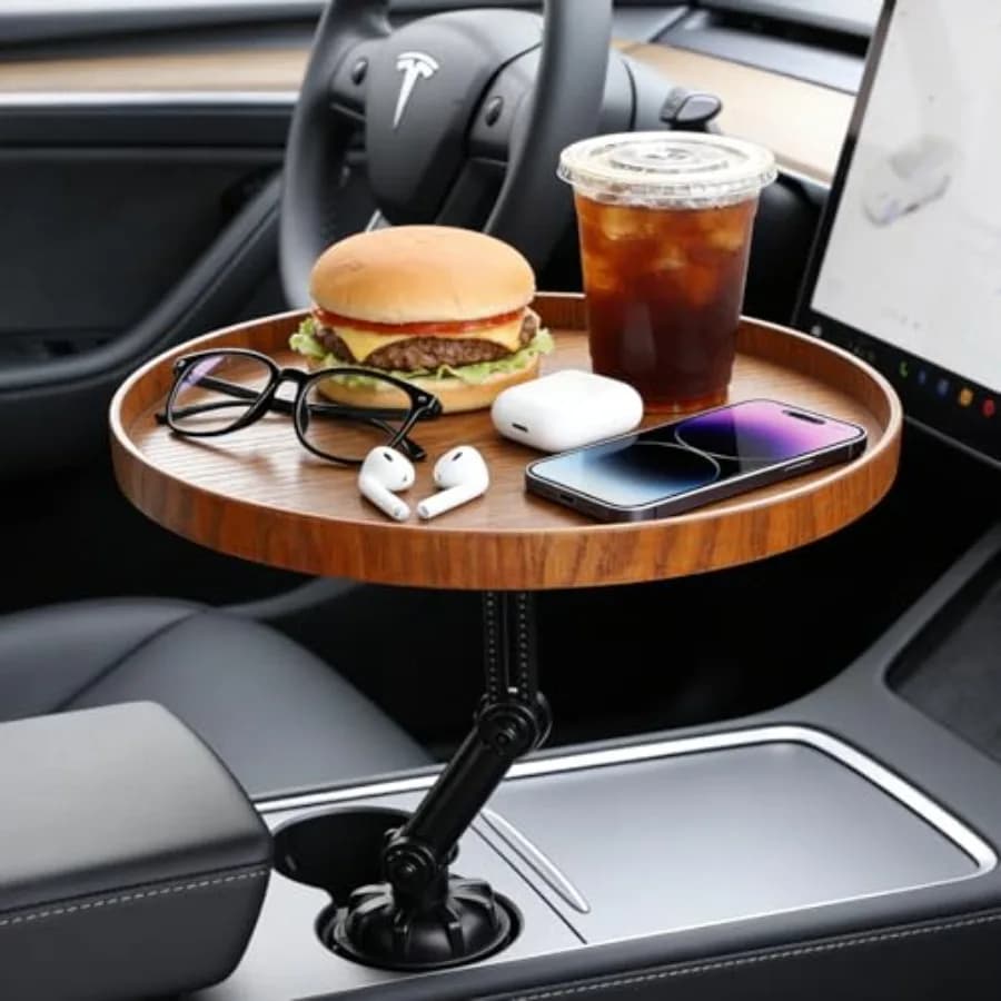 Vassoio Portabicchieri per Auto - 360 ° Tavolino Girevole per Auto e Vassoio per Sedile Auto, Scrivania in Legno Rimovibile per Laptop e Vassoio Porta Cibo, Compatibile