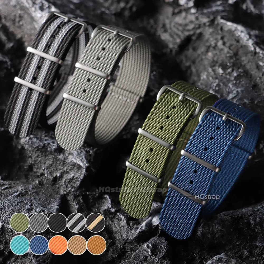 Watch Strap for Smartwatch Blue Khaki Green Black Bracelet Ring Buckle Nylon Canvas Band 18mm 19mm 20mm 22mm Military Watch Band