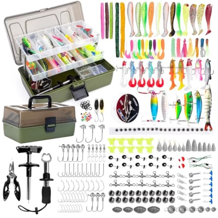 Scatola per attrezzatura da pesca a 3 strati con accessori inclusi Kit di 475 esche da pesca include crankbait, pesi, ami e altri accessori
