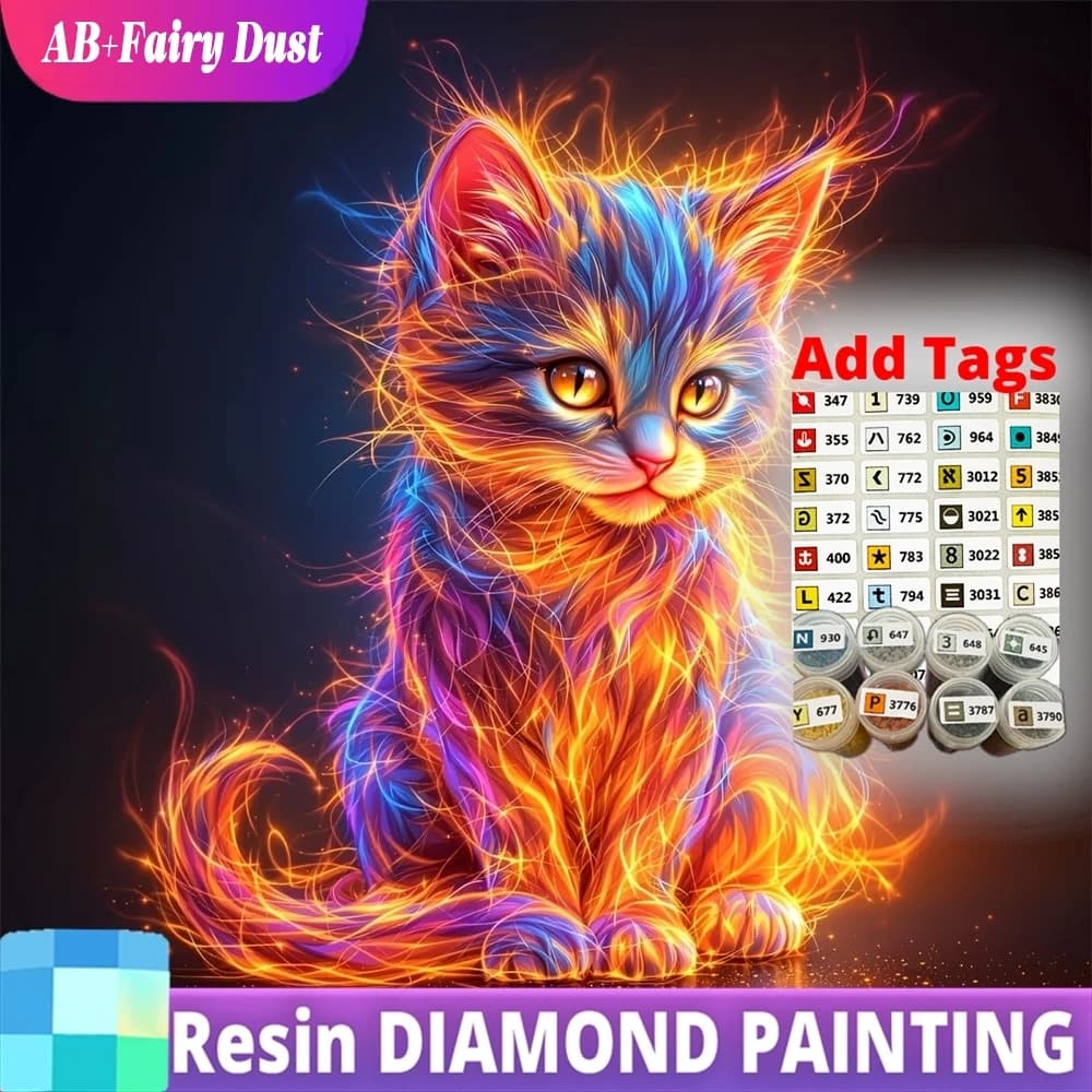 Resin AB Fairy Dust New Arrival Diamond Embroidery Cat Animal DIY Picture Rhinestones Mosaic Cross Stitch Painting Handmade Gift