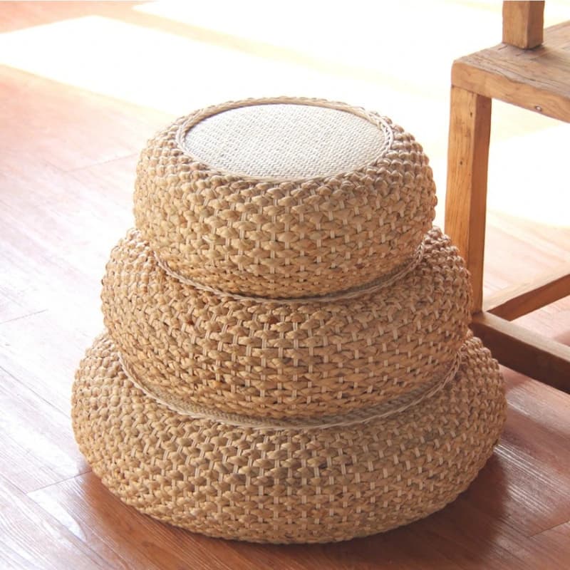 Rattan Floor Cushion for Meditation Round Tatami Stools for Living Room Thick Pad for Zen Sitting Breathable Woven Balcony Mats
