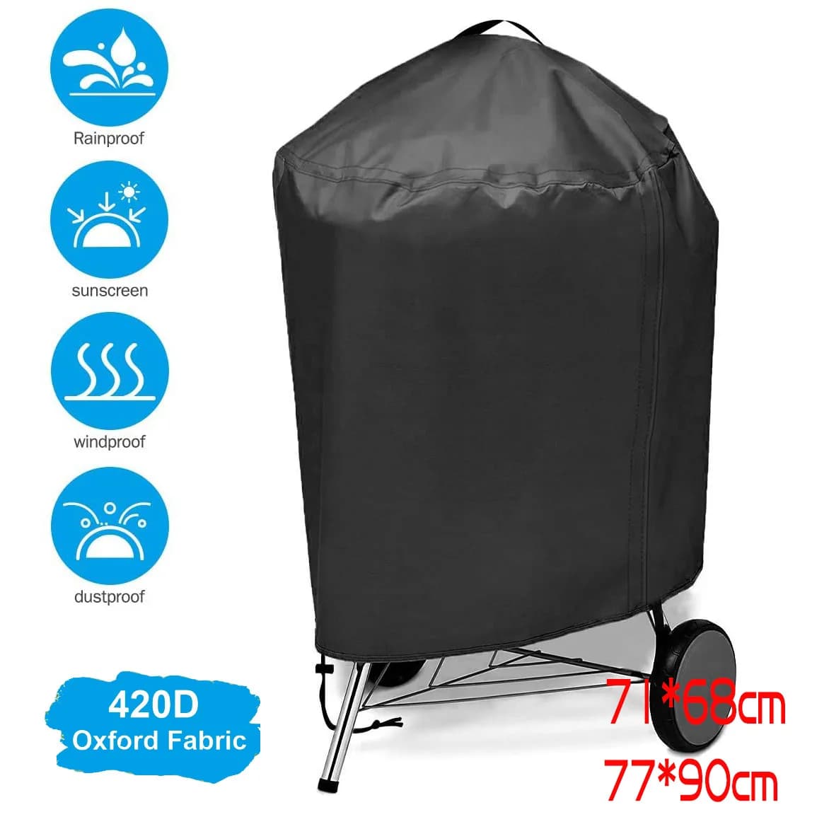 Copertura per griglia da esterno 210D Copertura per griglia per barbecue rotonda impermeabile Copertura di protezione per stufa per barbecue da campeggio resistente al carbone