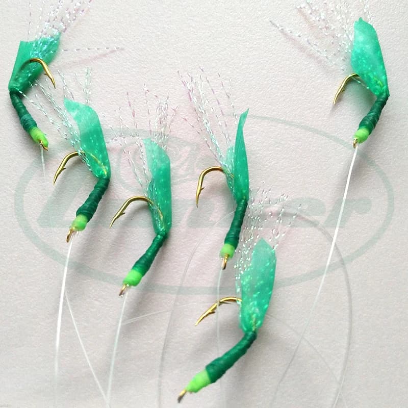Rig Sabiki Lunker con Ganci in Gomma Verde e Filo Flasher con Rivestimento Lumo Glow