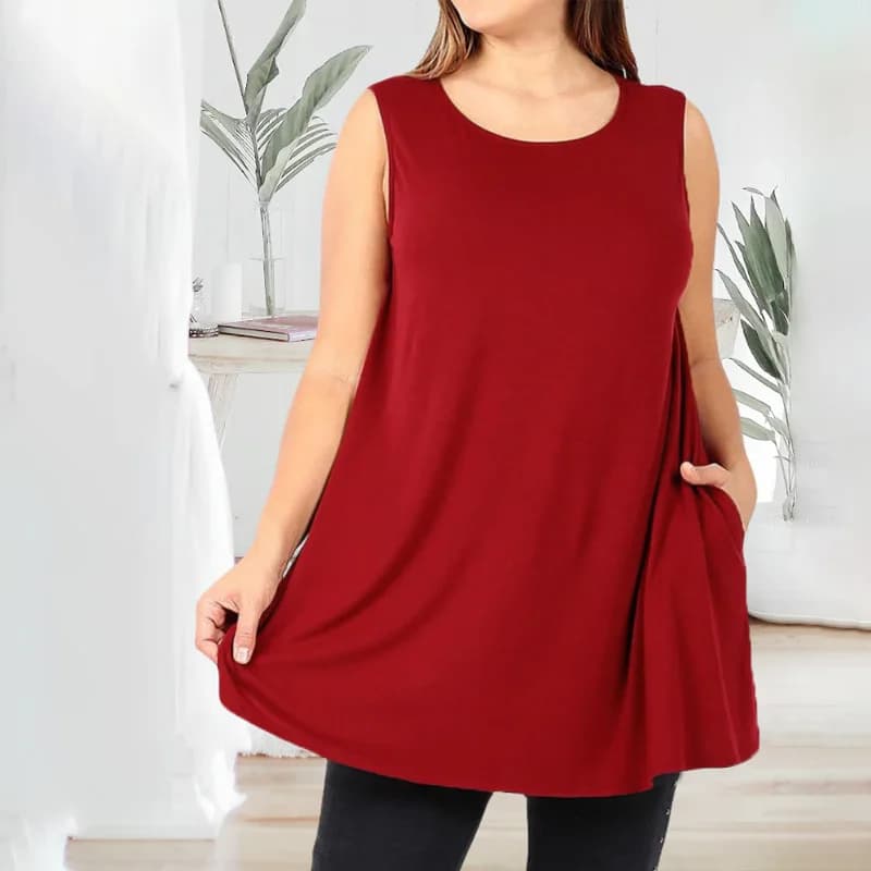 Women's casual vest large in plain color, sleeveless sports shirt with round neckline, women's top