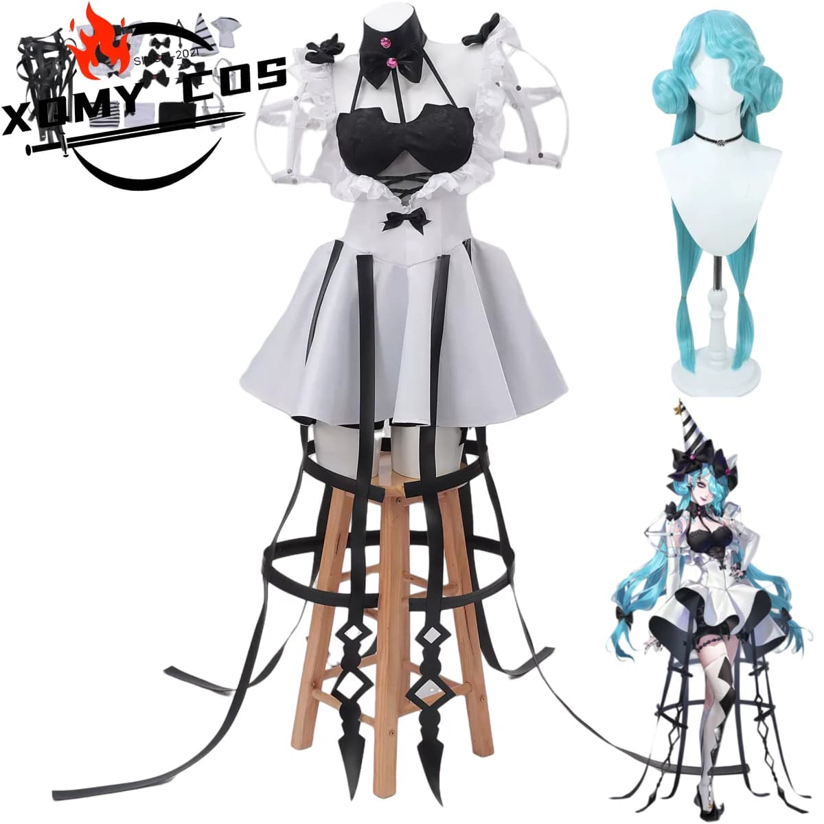 XqGame Path To Nowhere Serpente Costume Cosplay Abito da principessa bianco Parrucca con nastro Lolita Donna Abito di carnevale con ballo mascherato sexy