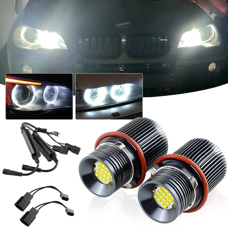 2pcs 160W For BMW E39 E53 E60 E61 E64 E65E66,E87 04-07, LED Angel Eye Halo Ring Marker Side Light White LED Bulb Car Headlight.