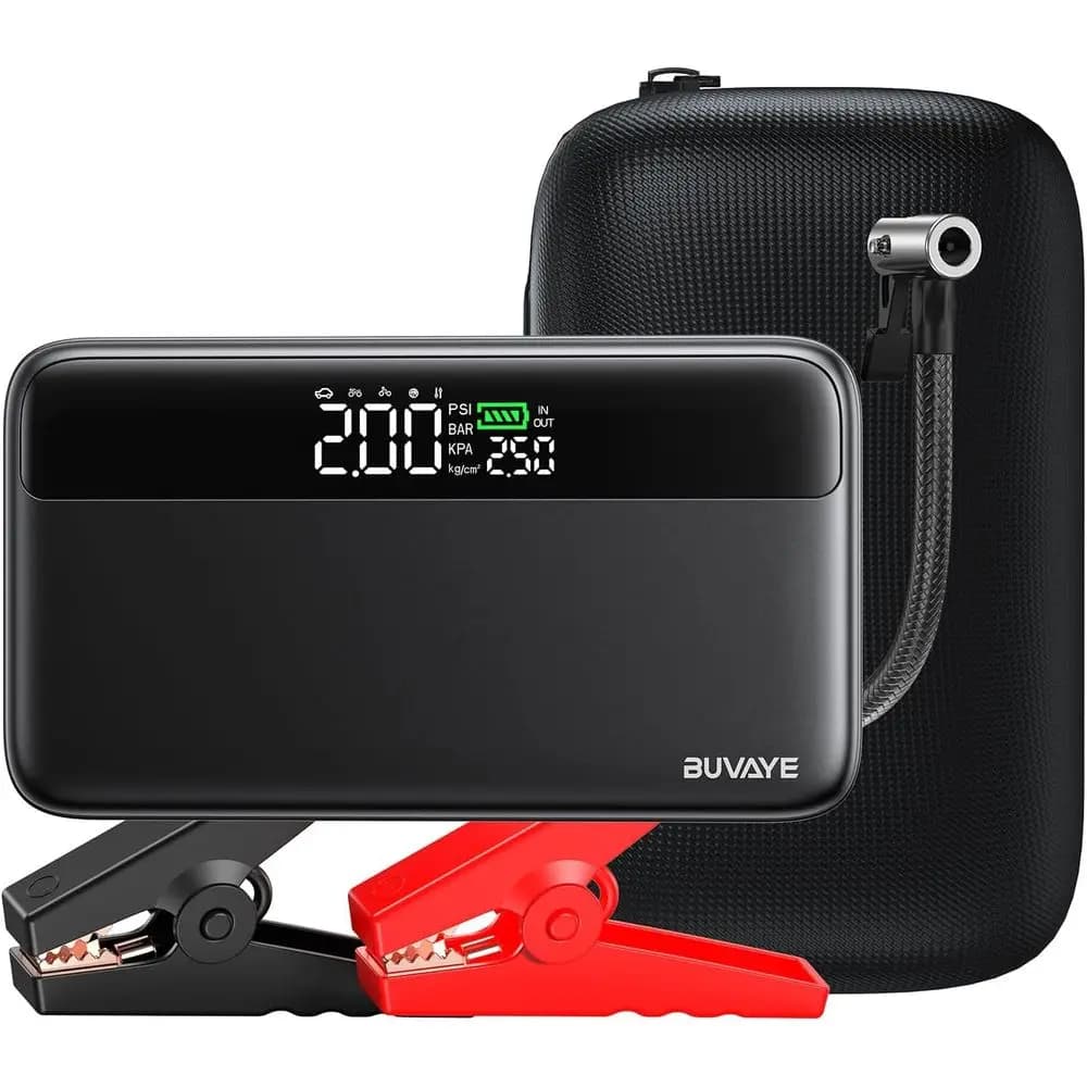 Avviatore di Emergenza Portatile 5000A con Compressore d'Aria, Booster per Batteria Auto 12V, Luce LED e Gonfiatore Pneumatici