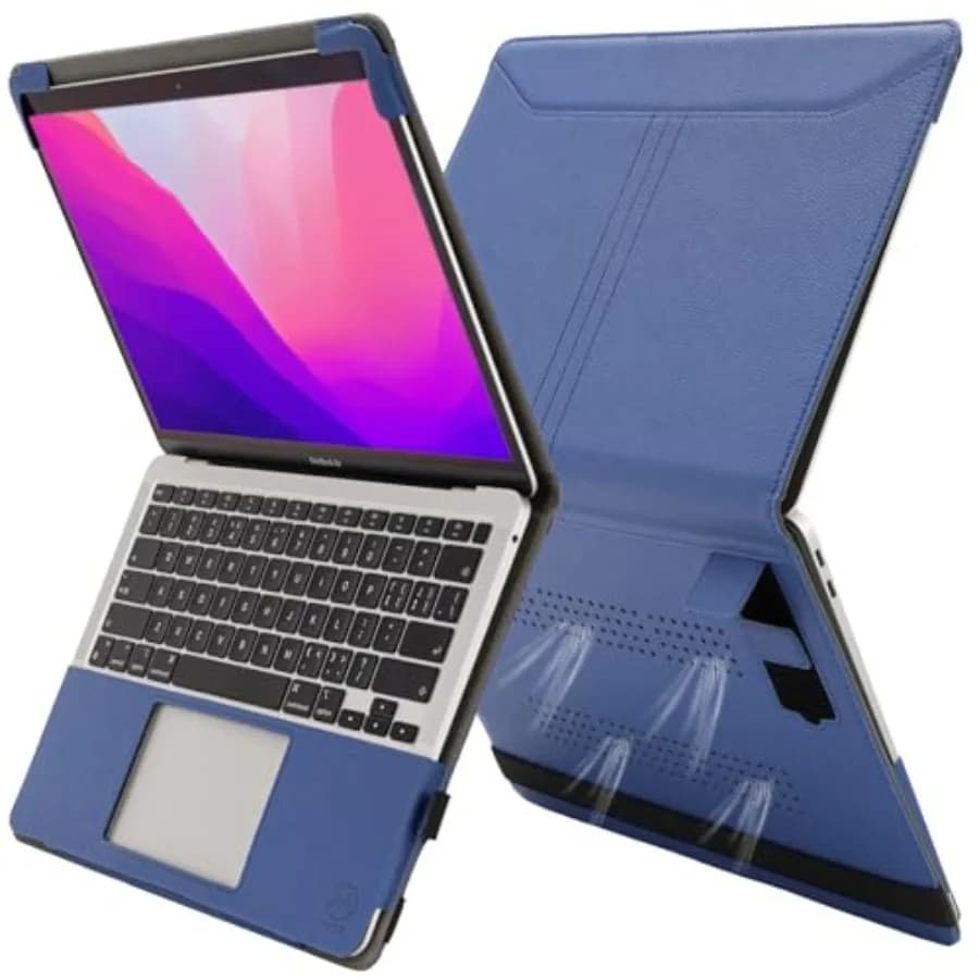 Custodia TYTX compatibile con MacBook Pro 13 pollici (2016-2025) in pelle PU con supporto e fori di ventilazione per i modelli M2 A2338, M1 A2251, A2289, A2159