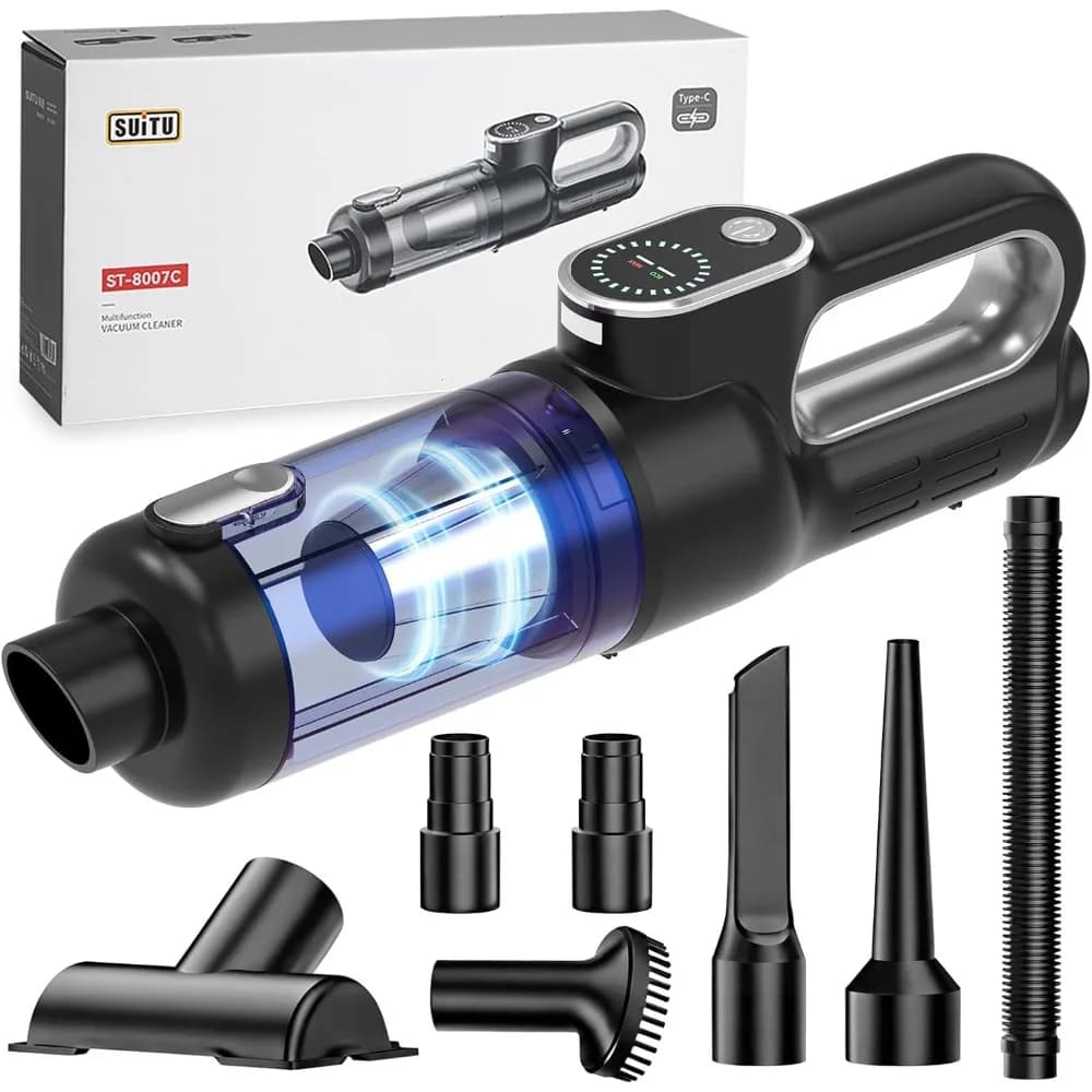 Aspirapolvere e spolverino per auto senza fili, aspirapolvere portatile da 18000 Pa con motore brushless da 130 W, batteria ricaricabile da 2500 mAh, LED L