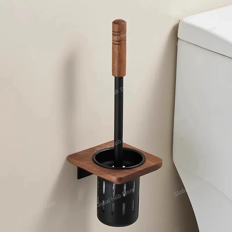 Porta scopino in metallo noce montato a parete senza scopino morto portaoggetti con manico lungo mensola da bagno accessori da bagno