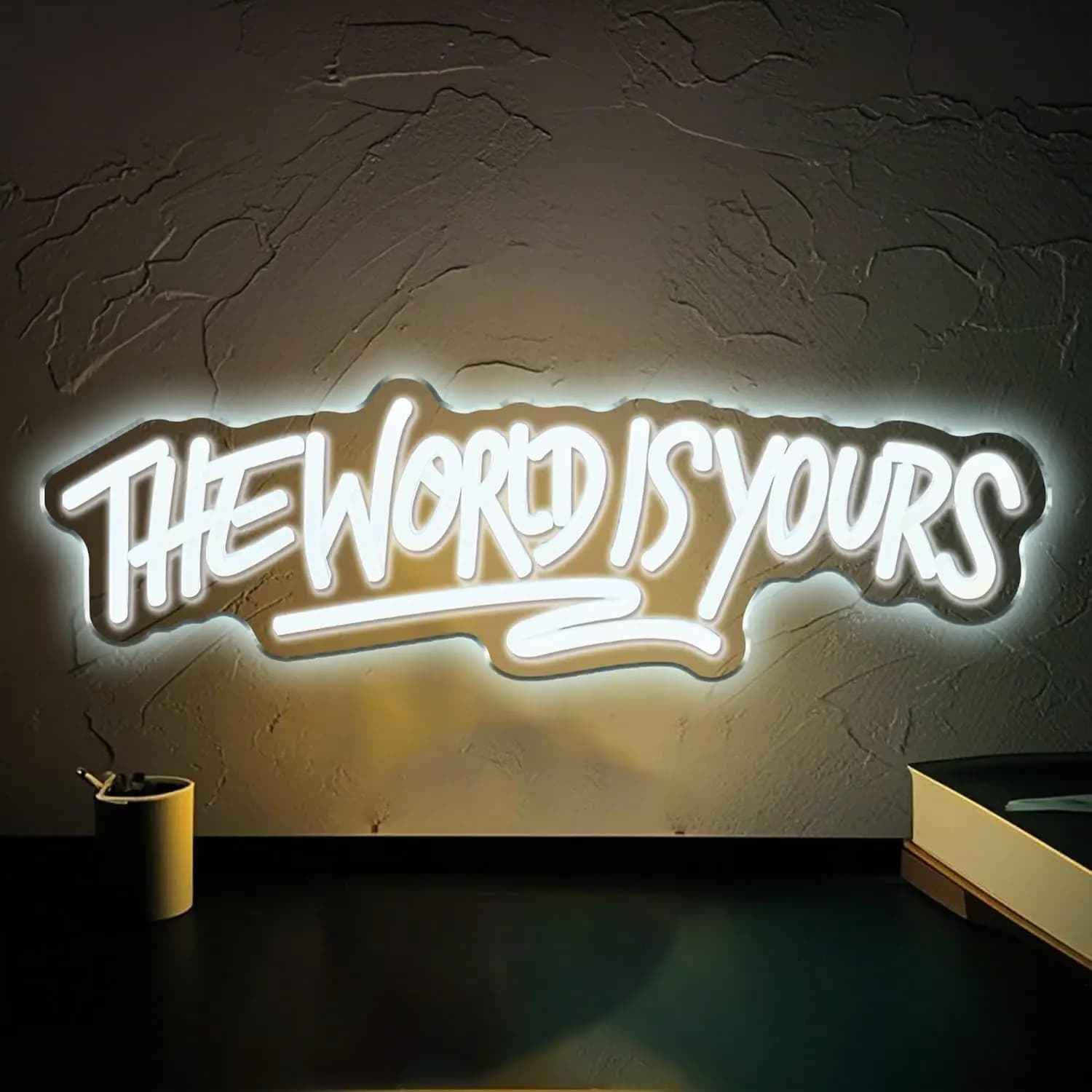 Insegna al neon The World is Yours, luci LED dimmerabili alimentate tramite USB per camera da letto, sala giochi, birreria, matrimoni, feste di compleanno, decorazioni murali
