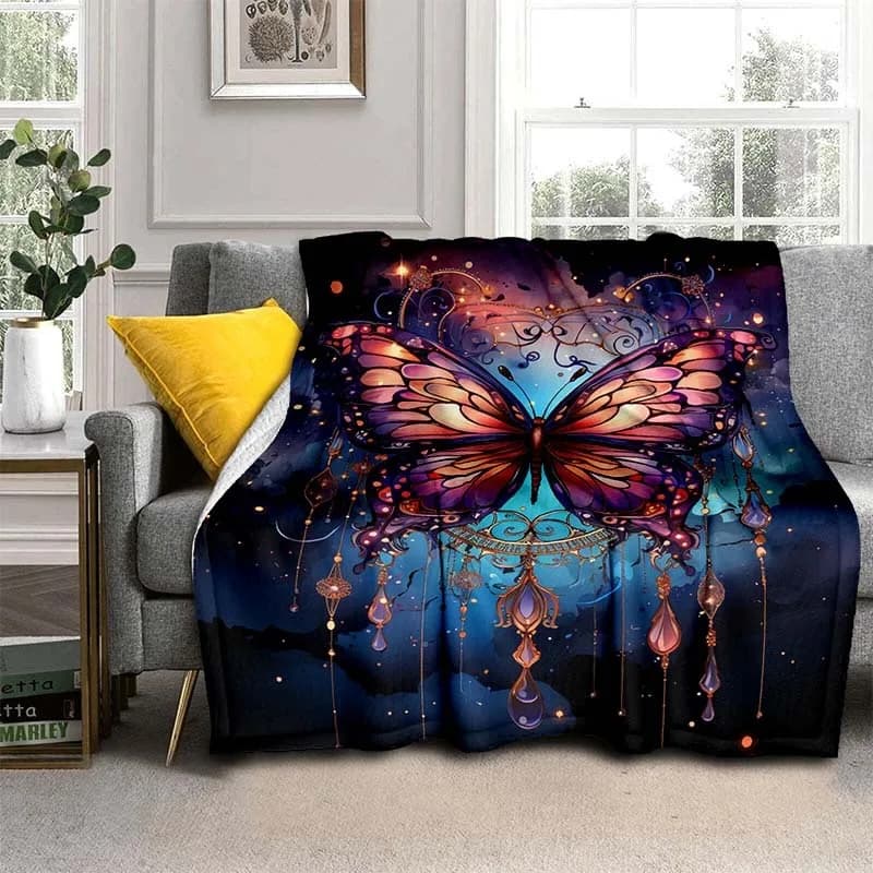 Lightweight Flannel Butterfly & Dreamcatcher Blanket Versatile Throw for Sofa Bed Travel Camping Living Room Office Couch