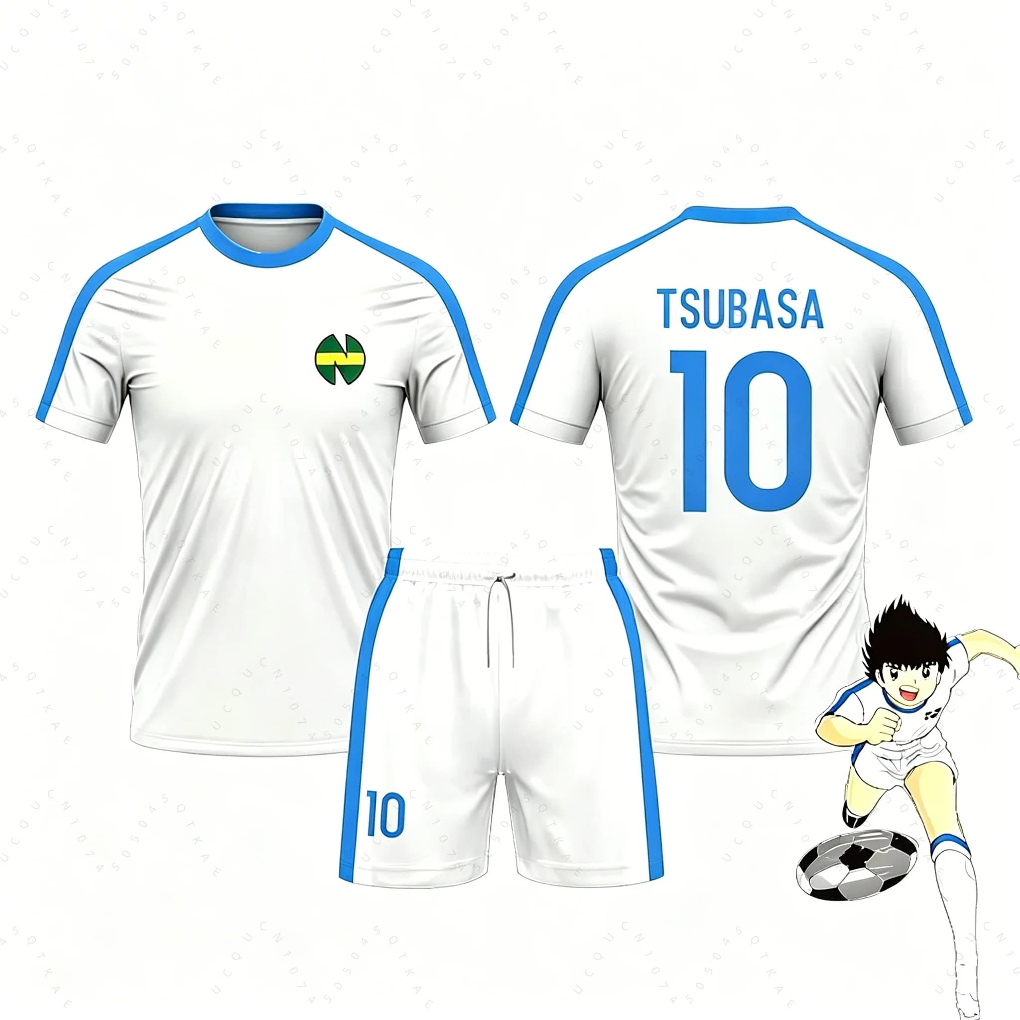 Completo Sportivo 2 Pezzi Uomo/Donna Captain Tsubasa Calcio N.10 T-Shirt e Pantaloncini Abbigliamento Sportivo Harajuku Estivo