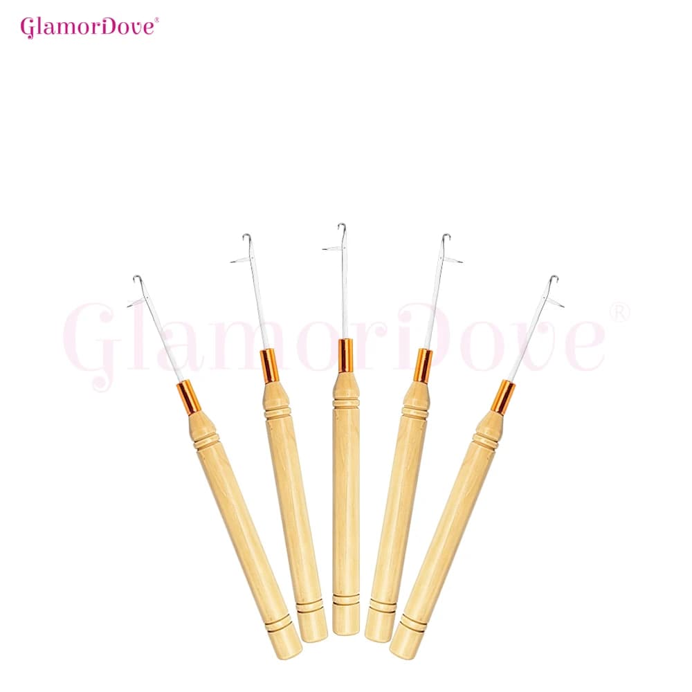 GlamorDove Set di 5 Aghi con Gancio – Strumenti per Extension Capelli e Perline in Silicone