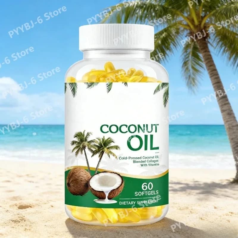 Capsule di olio di cocco con vitamina E, integratore per il benessere quotidiano, antiossidante, 60 capsule, senza OGM, senza glutine, facile da ingoiare