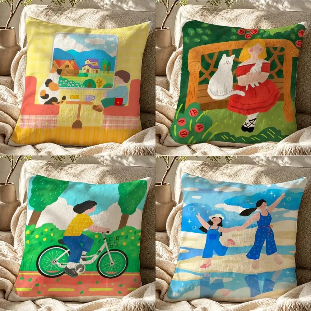 S-Gambam Cushion Cover Cushion cover pillowcase, anti-mite invisible zipper, linen sofa cushion