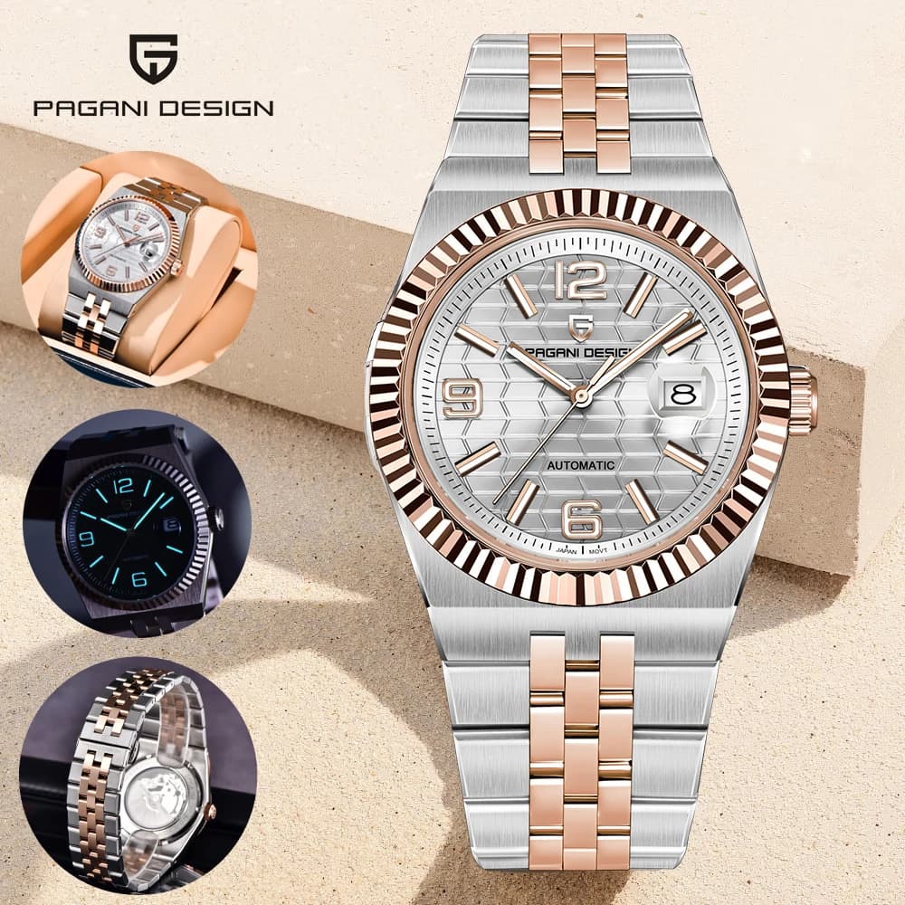 PAGANI DESIGN 2026 New Men's Watch in Rose Gold, Automatic Luxury Watch with Movement MIYOTA 8215, Mechanical Dust Clock with Sapphire Crystal