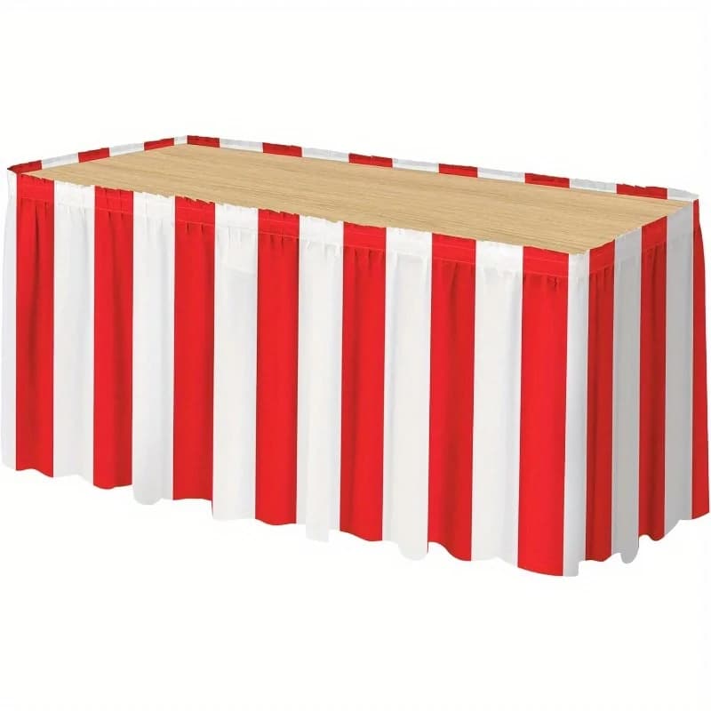 1/2pcs Carnival Red and White Striped Waterproof Elastic Table Skirt Outdoor Table Wrap Banner Circus Theme Party Decorations