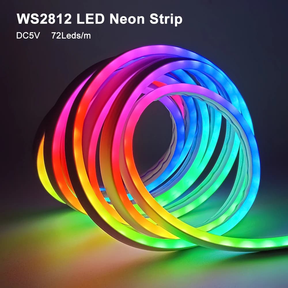 DC5V RGBIC Neon LED Strip Light WS2812 Gel di silicone impermeabile Segno Nastro morbido flessibile Fata Luce per la decorazione della parete della stanza 1M-5M