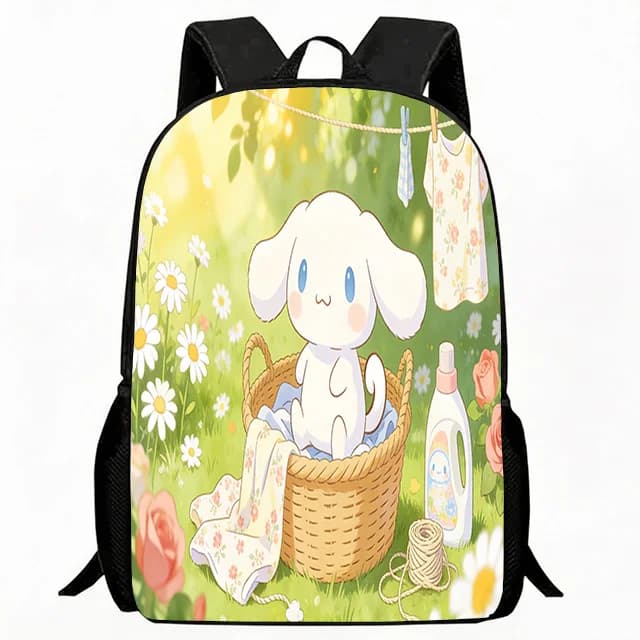 Zaino per bambini con stampa simpatico cucciolo di Cinnamoroll in cesto per la biancheria, zaino scolastico leggero e traspirante, zaino casual regolabile per bambini