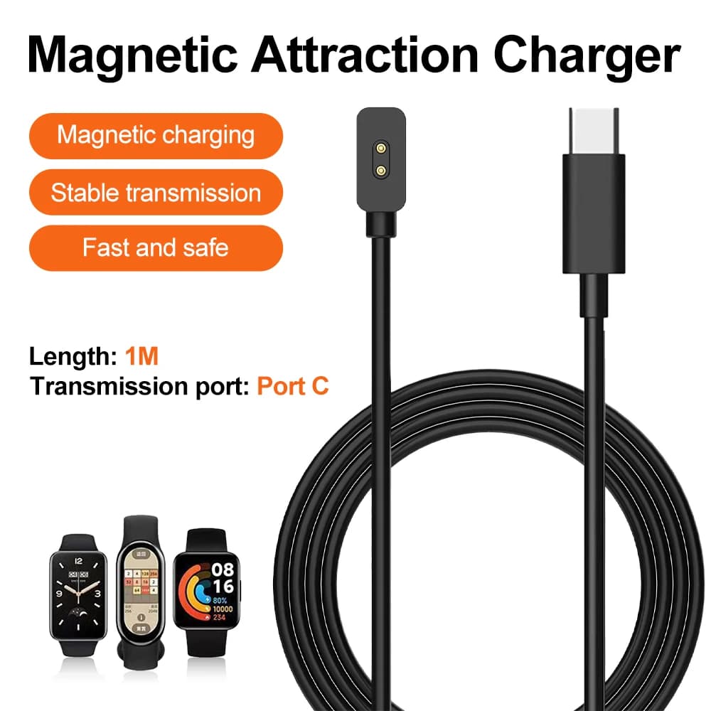 Caricatore magnetico USB per Xiaomi Mi Band 8/ 8Pro/ 8 Cavo di ricarica di tipo C per Redmi Watch 3 Lite/Active Smartwatch Wire