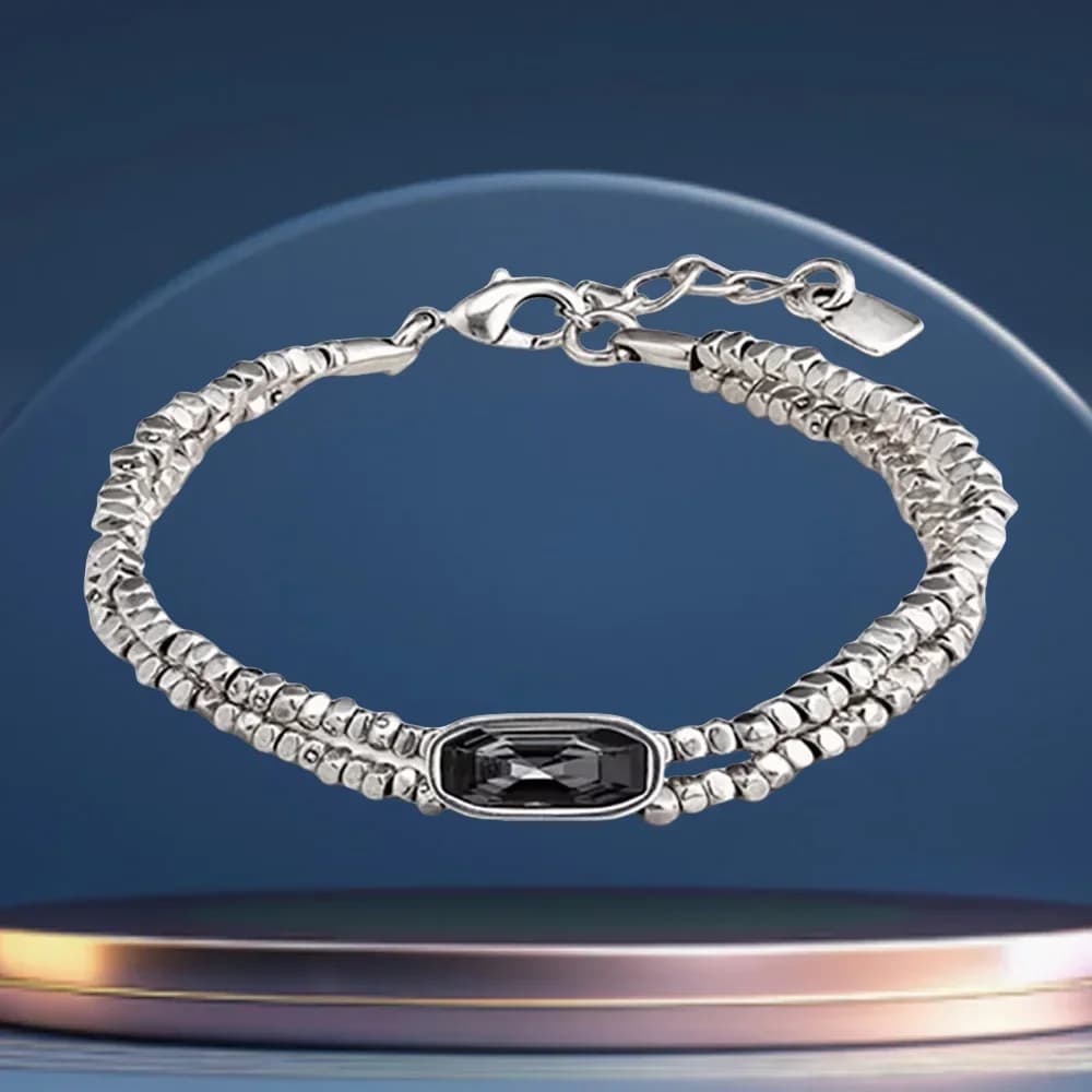 Summer Sparkling Sexy Exquisite Black Crystal Millet Stone Double Layer Bracelet Women's Accessories Gift for Friends
