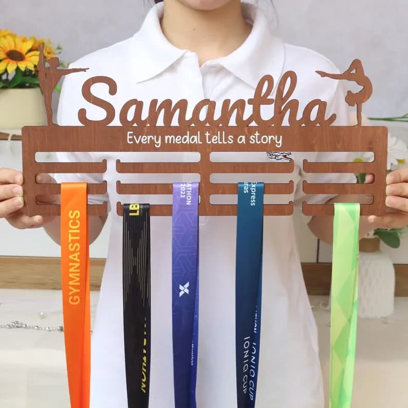 1pc Personalized Gymnastics Medal Hanger: Wooden Bedroom Wall Art,room decor,wall decor,bedroom decor,cheap room decor