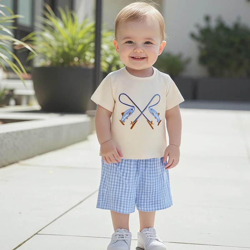 Completi casual per bambini da bambino T-shirt a maniche corte con stampa di dinosauri e pantaloncini elastici in vita Set per set di abbigliamento estivo da 2 pezzi