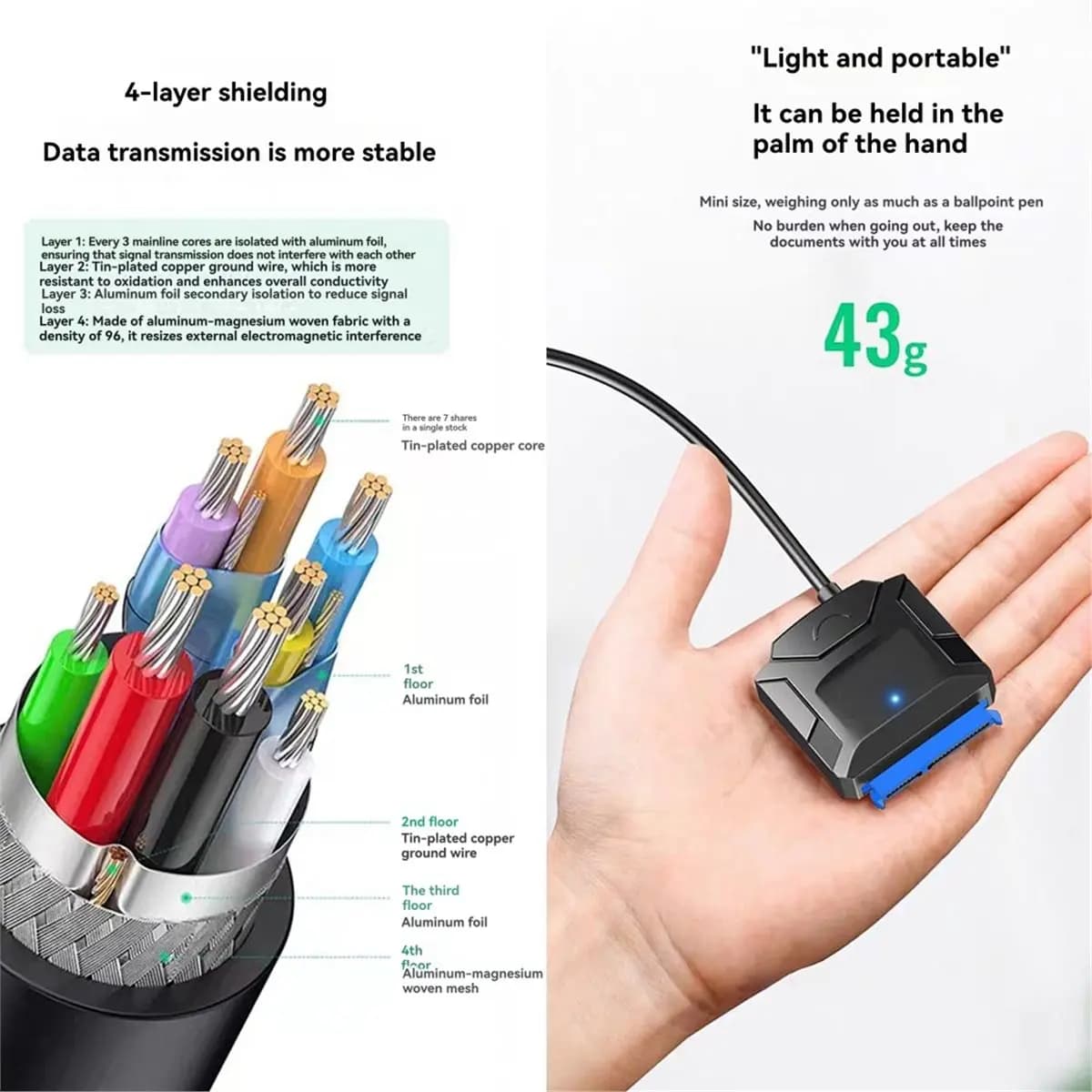 TCE SATA to USB 3.0 Adapter Cable Adapter USB 3.0 to SATA External Hard Drive Converter for 2.5" 3.5" HDD SSD