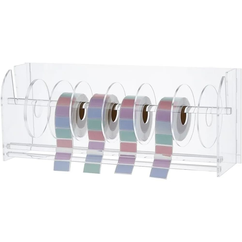 Acylic Label Dispenser Adjustable Sticker Roll Holder with 8 Disks Clear Label Roll Holder Tape Dispenser Acrylic making kit