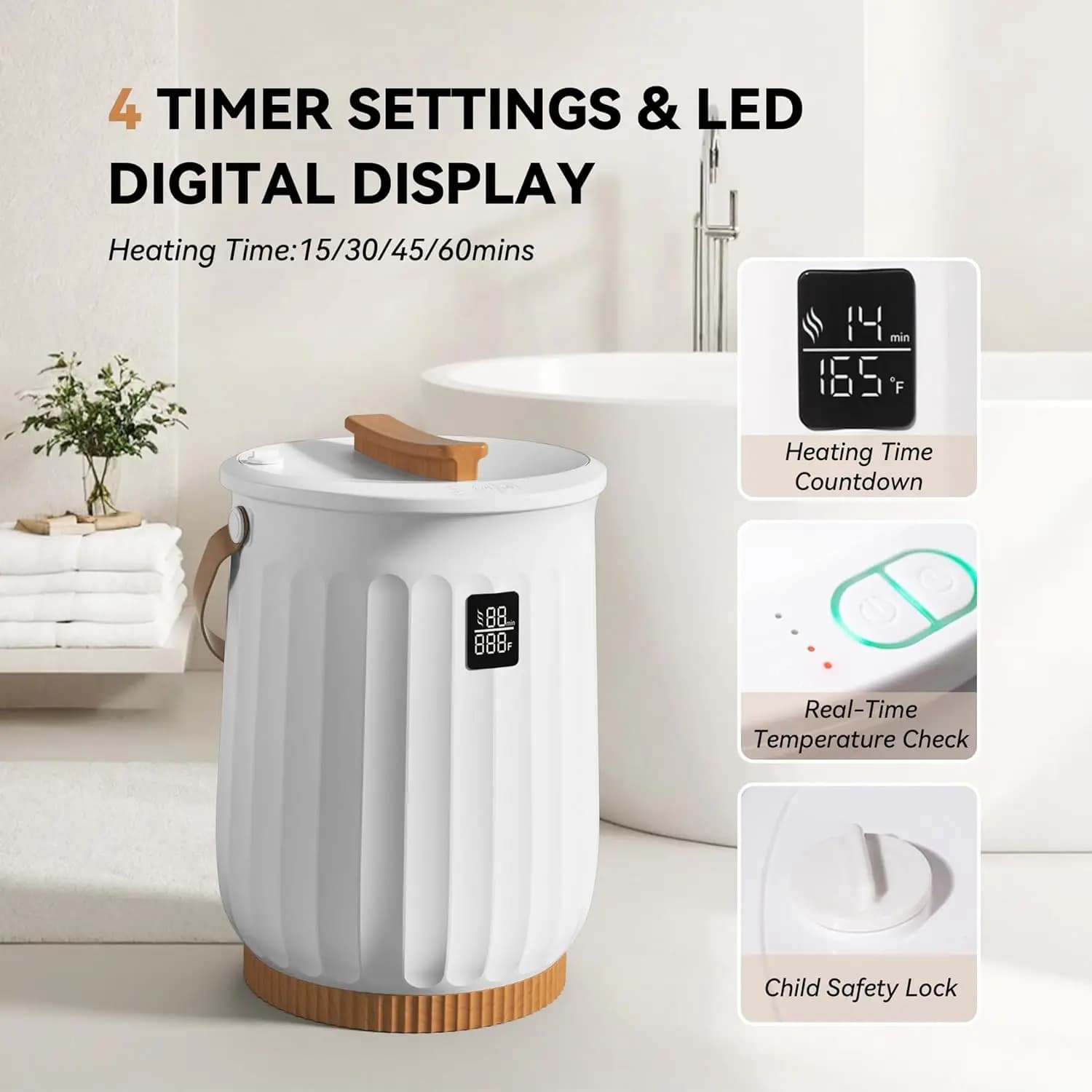 Scaldasalviette Portatile da 20L, Display LED con Timer e Spegnimento Automatico, Riscaldatore per Asciugamani Grandi, Accappatoi e Coperte